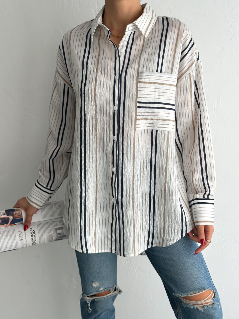 Rahat Kalıp Oversize Çizgili Gömlek